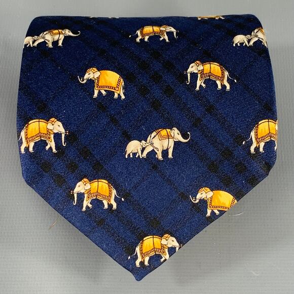 BURBERRYS Navy Gold Elephants Silk Tie - Picture 1 of 5